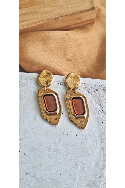 Soléa collection πορτοκαλί επίχρυσο σκουλαρίκι