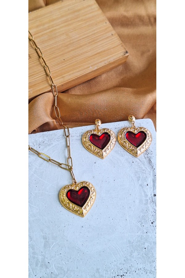 Soléa collection καρδιά κόκκινη επίχρυσο σκουλαρίκι