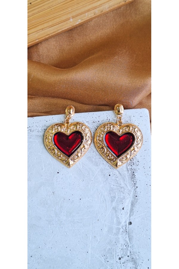 Soléa collection καρδιά κόκκινη επίχρυσο σκουλαρίκι