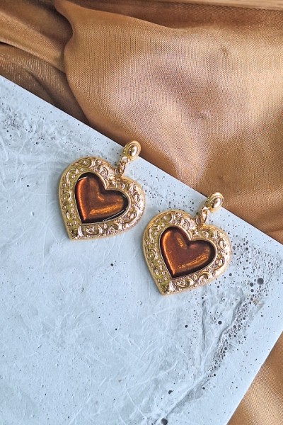 Soléa collection καρδιά πορτοκαλί επίχρυσο σκουλαρίκι Soléa collection καρδιά πορτοκαλί επίχρυσο σκουλαρίκι