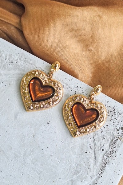 Soléa collection καρδιά πορτοκαλί επίχρυσο σκουλαρίκι Soléa collection καρδιά πορτοκαλί επίχρυσο σκουλαρίκι