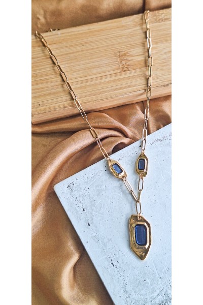 Soléa collection μπλε επίχρυσο κολιέ