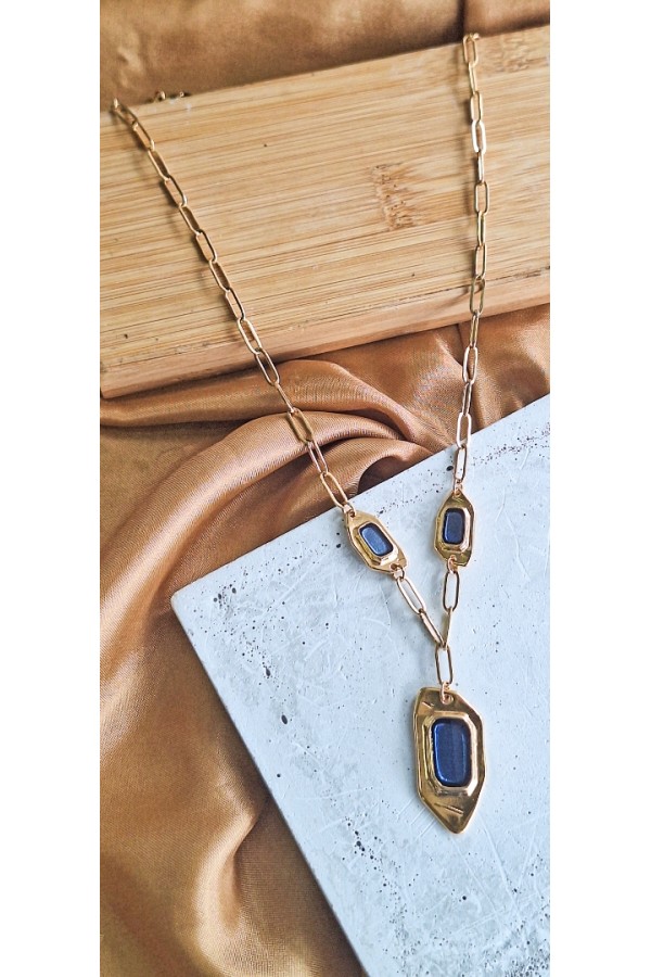 Soléa collection μπλε επίχρυσο κολιέ