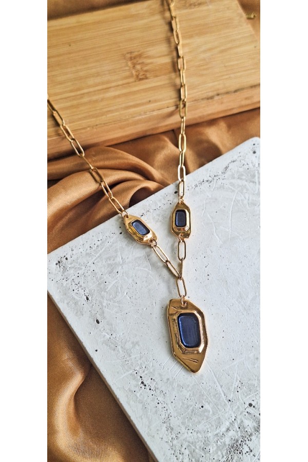 Soléa collection μπλε επίχρυσο κολιέ