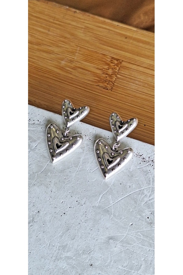 Σκουλαρίκια “Double Heart” επάργυρα μαύρο σμάλτο