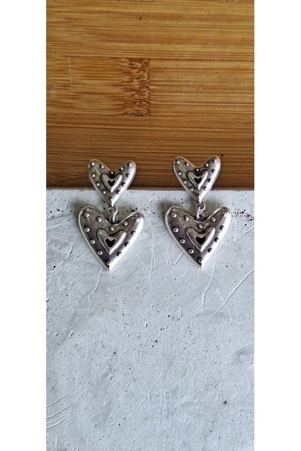 Σκουλαρίκια “Double Heart” επάργυρα μαύρο σμάλτο