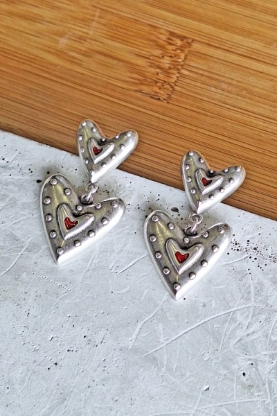 Σκουλαρίκια “Double Heart” επάργυρα κόκκινο σμάλτο Σκουλαρίκια “Double Heart” επάργυρα κόκκινο σμάλτο