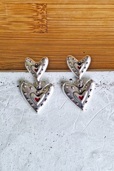 Σκουλαρίκια “Double Heart” επάργυρα κόκκινο σμάλτο Σκουλαρίκια “Double Heart” επάργυρα κόκκινο σμάλτο