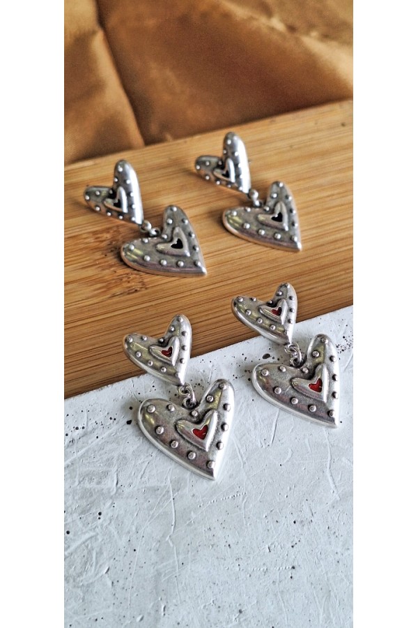 Σκουλαρίκια “Double Heart” επάργυρα μαύρο σμάλτο