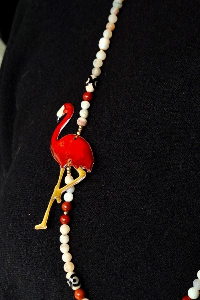 Χειροποίητο Κολιέ με Κόκκινο Φλαμίνγκο & Ημιπολύτιμες Πέτρες Χειροποίητο Κολιέ με Κόκκινο Φλαμίνγκο & Ημιπολύτιμες Πέτρες