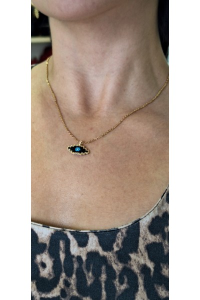 S.Steel κολιέ μάτι με γιαπωνέζικες χάντρες Miyuki χρυσό-μαύρο-γαλάζιο  S.Steel κολιέ μάτι με γιαπωνέζικες χάντρες Miyuki χρυσό-μαύρο-γαλάζιο