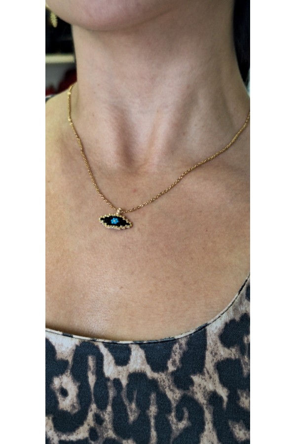 S.Steel κολιέ μάτι με γιαπωνέζικες χάντρες Miyuki χρυσό-μαύρο-γαλάζιο 