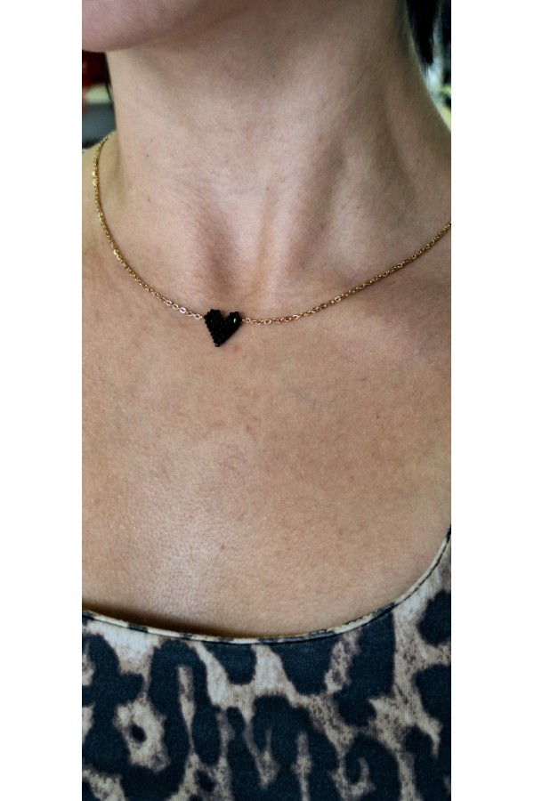 S.Steel κολιέ καρδιά με γιαπωνέζικες χάντρες Miyuki μαύρο-χρυσό S.Steel κολιέ καρδιά με γιαπωνέζικες χάντρες Miyuki μαύρο-χρυσό