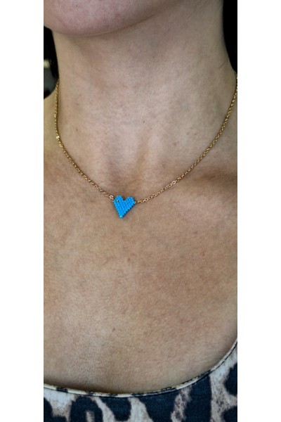 S.Steel κολιέ καρδιά με γιαπωνέζικες χάντρες Miyuki γαλάζιο-χρυσό