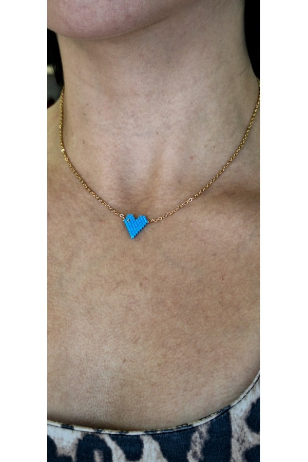 S.Steel κολιέ καρδιά με γιαπωνέζικες χάντρες Miyuki γαλάζιο-χρυσό S.Steel κολιέ καρδιά με γιαπωνέζικες χάντρες Miyuki γαλάζιο-χρυσό