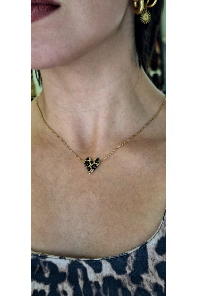 S.Steel κολιέ καρδιά με γιαπωνέζικες χάντρες Miyuki λεοπάρ S.Steel κολιέ καρδιά με γιαπωνέζικες χάντρες Miyuki λεοπάρ