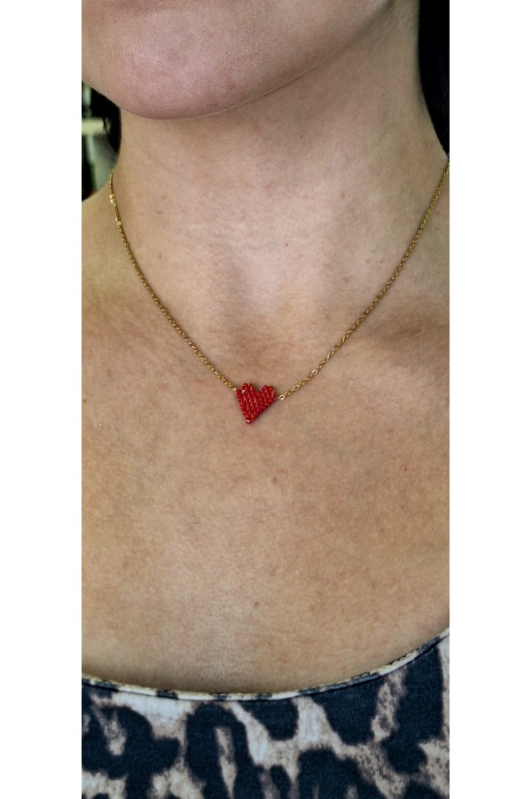 S.Steel κολιέ καρδιά με γιαπωνέζικες χάντρες Miyuki κόκκινο-χρυσό S.Steel κολιέ καρδιά με γιαπωνέζικες χάντρες Miyuki κόκκινο-χρυσό