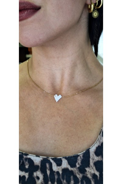 S.Steel κολιέ καρδιά με γιαπωνέζικες χάντρες Miyuki λευκό-χρυσό S.Steel κολιέ καρδιά με γιαπωνέζικες χάντρες Miyuki λευκό-χρυσό