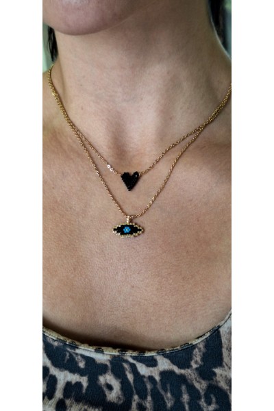 ΣΕΤ s.steel κολιέ με καρδιά και ματάκι Miyuki (ξεχωριστά) μαύρο ΣΕΤ s.steel κολιέ με καρδιά και ματάκι Miyuki (ξεχωριστά) μαύρο