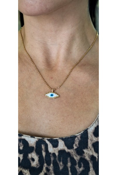 S.Steel κολιέ μάτι με γιαπωνέζικες χάντρες Miyuki χρυσό-λευκό-γαλάζιο 