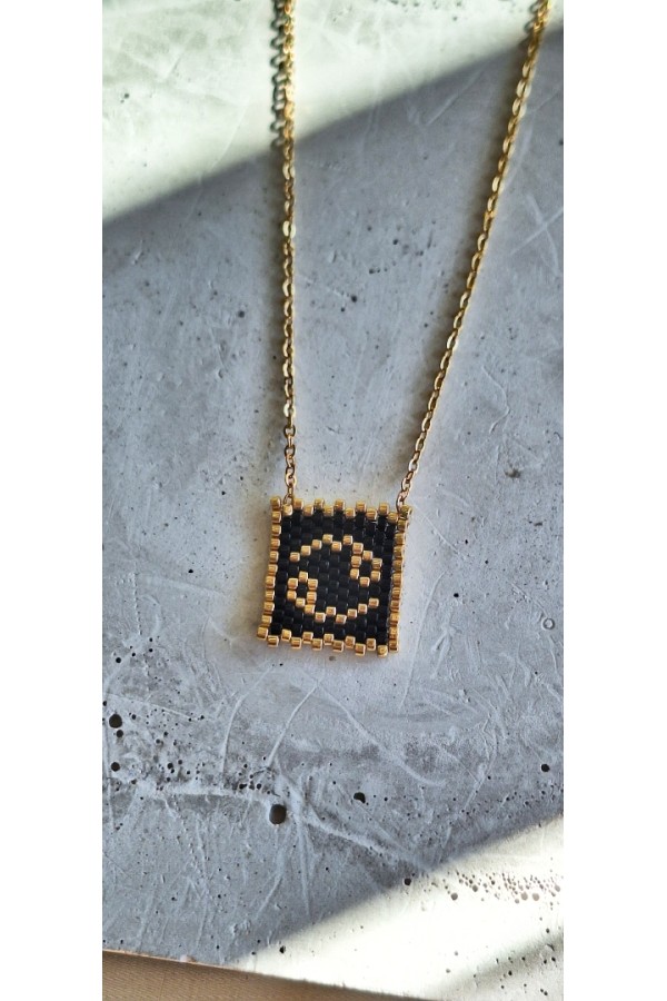 Χειροποίητο Κολιέ με Ζώδιο Καρκίνος Πλεγμένο με Γιαπωνέζικες Χάντρες Miyuki Μαύρο-Χρυσό