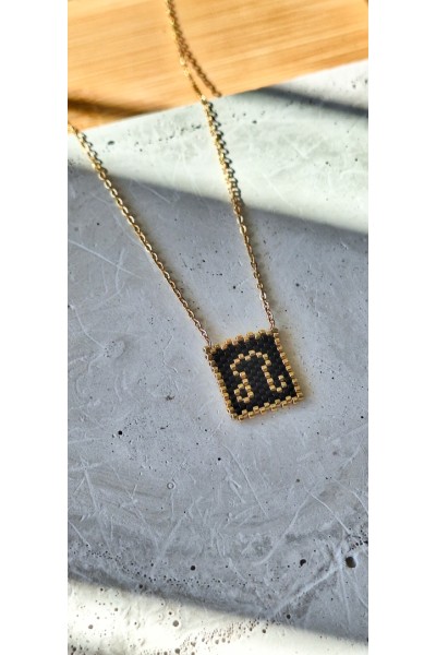 Χειροποίητο Κολιέ με Ζώδιο Λέων Πλεγμένο με Γιαπωνέζικες Χάντρες Miyuki Μαύρο-Χρυσό Χειροποίητο Κολιέ με Ζώδιο Λέων Πλεγμένο με Γιαπωνέζικες Χάντρες Miyuki Μαύρο-Χρυσό