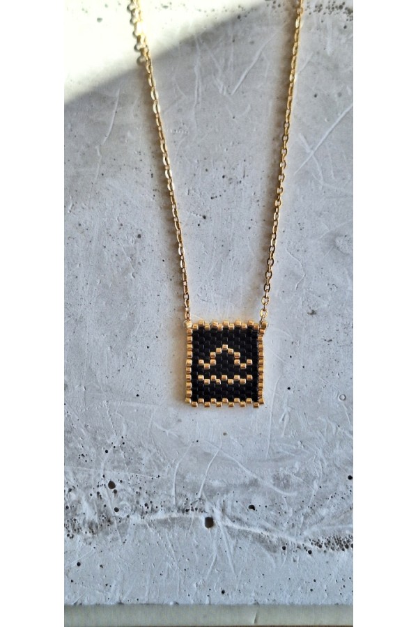 Χειροποίητο Κολιέ με Ζώδιο Ζυγός Πλεγμένο με Γιαπωνέζικες Χάντρες Miyuki Μαύρο-Χρυσό