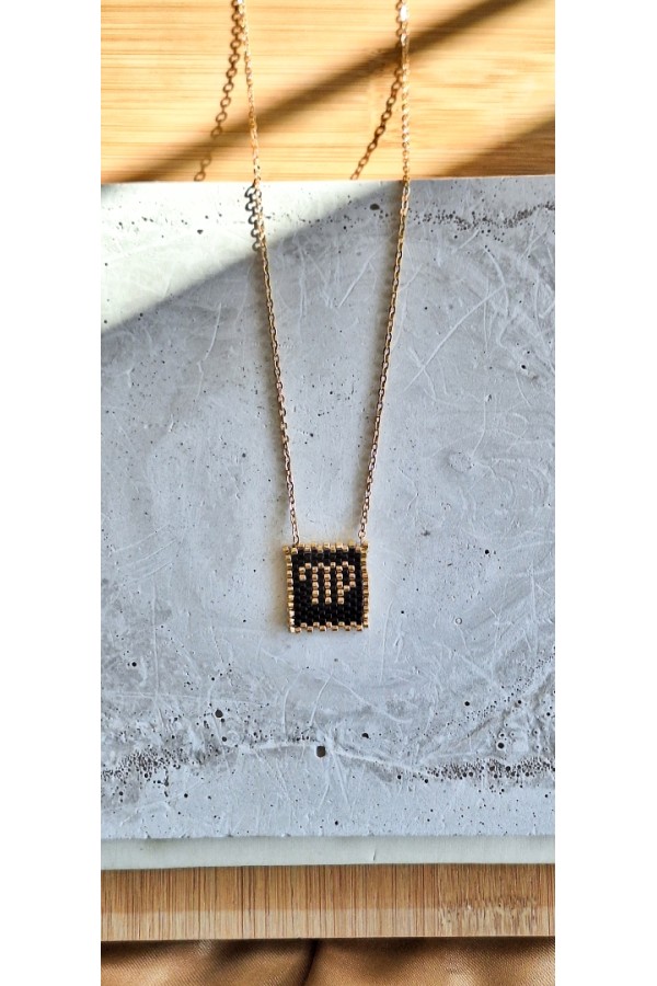 Χειροποίητο Κολιέ με Ζώδιο Παρθένος Πλεγμένο με Γιαπωνέζικες Χάντρες Miyuki Μαύρο-Χρυσό