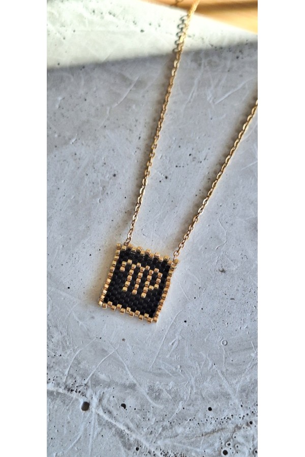 Χειροποίητο Κολιέ με Ζώδιο Παρθένος Πλεγμένο με Γιαπωνέζικες Χάντρες Miyuki Μαύρο-Χρυσό