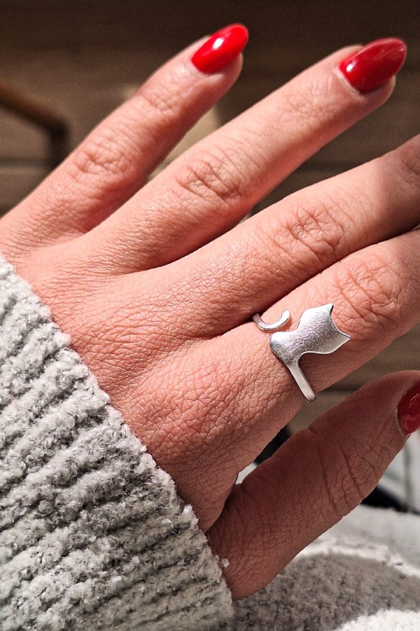 Cameo δαχτυλίδι γάτα ασημί