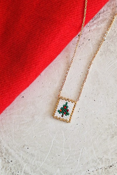 Κολιέ “Χριστουγεννιάτικο Δέντρο” με Miyuki Χάντρες Ατσάλι