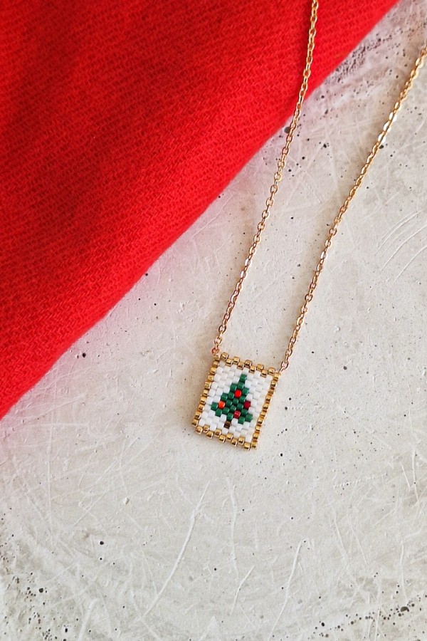 Κολιέ “Χριστουγεννιάτικο Δέντρο” με Miyuki Χάντρες Ατσάλι