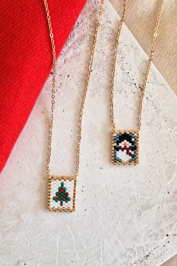 Κολιέ “Χριστουγεννιάτικο Δέντρο” με Miyuki Χάντρες Ατσάλι