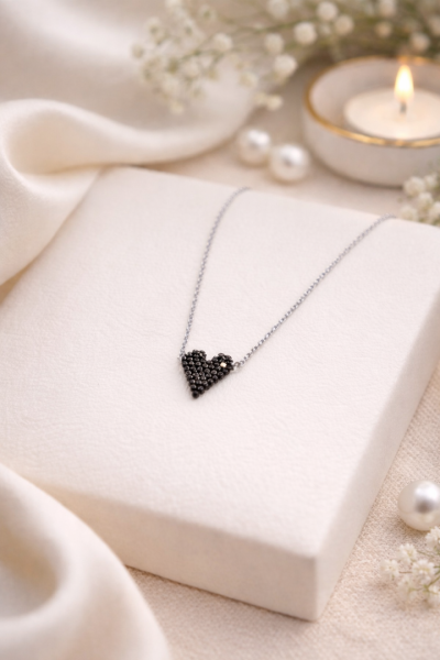 S.Steel κολιέ καρδιά με γιαπωνέζικες χάντρες Miyuki ασημί