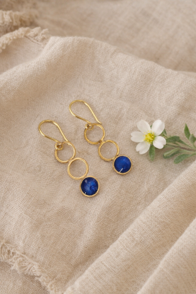 Χειροποίητα κρεμαστά σκουλαρίκια τριπλα κυκλάκια μπλε