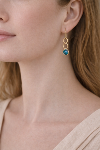 Χειροποίητα κρεμαστά σκουλαρίκια τριπλα κυκλάκια γαλάζο-πράσινο