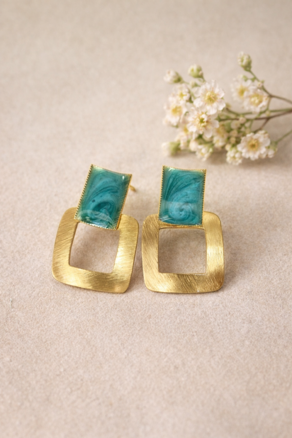 Χειροποίητο καρφωτό σκουλαρίκι τετράφωνο πράσινο