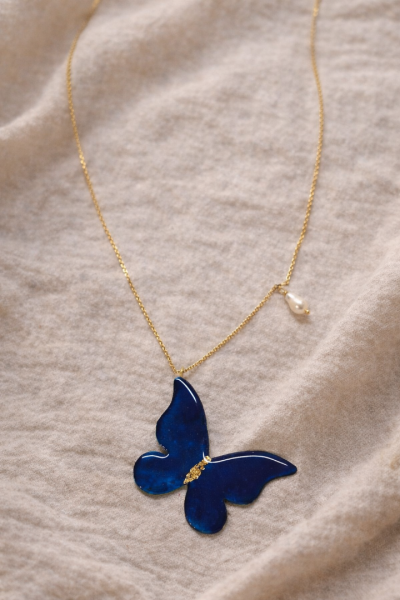 Χειροποίητο κολιέ πεταλούδα σε ατσάλινη αλυσίδα (μακρύ)