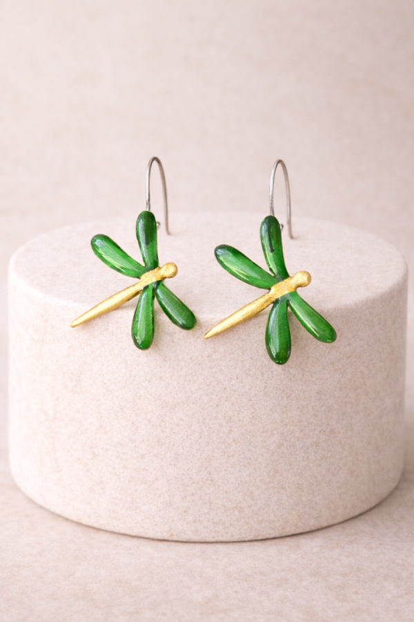 Χειροποίητο σκουλαρίκι λιβελούλα πράσινη 