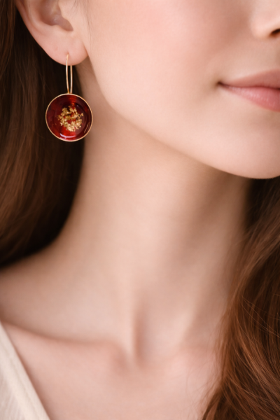 Χειροποίητο κρεμαστό σκουλαρίκι κόκκινος κύκλος (μεσαίο)