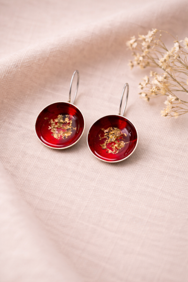 Χειροποίητο κρεμαστό σκουλαρίκι κόκκινος κύκλος (μεσαίο)