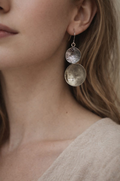 Χειροποίητα σκουλαρίκια διπλός κύκλος Αρζαντό (Αλπακάς) αστραφτερό