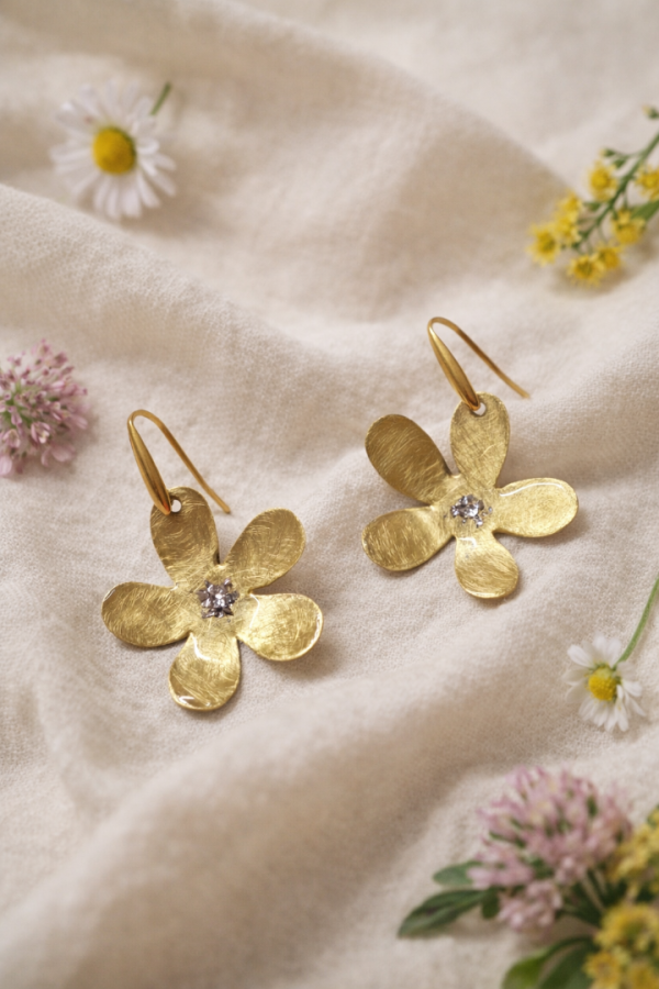 Χειροποίητα σκουλαρίκια λουλούδι σε χρυσό