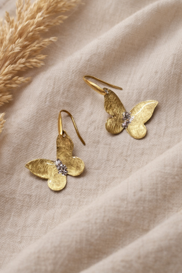 Χειροποίητα σκουλαρίκια πεταλούδες χρυσές
