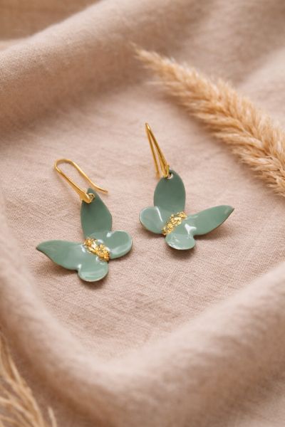 Χειροποίητο σκουλαρίκι πεταλούδα μέντα