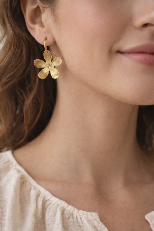 Χειροποίητα σκουλαρίκια λουλούδι σε χρυσό