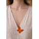 Χειροποίητο κολιέ πεταλούδα σε ατσάλινη αλυσίδα (μακρύ) πορτοκαλί