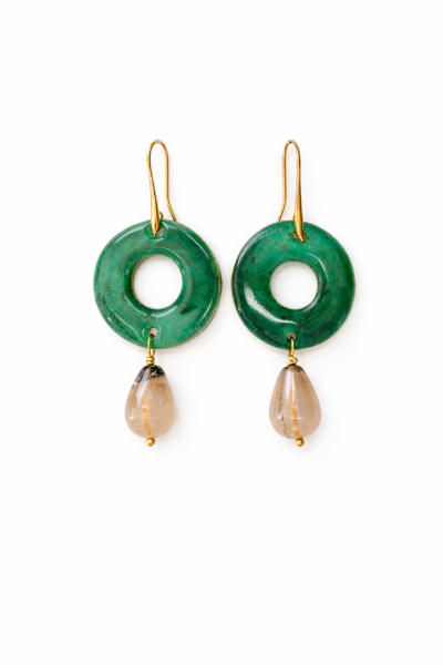 Χειροποίητα κρεμαστά πράσινα σκουλαρίκια με ημιπολύτιμες πέτρες (αχάτης)