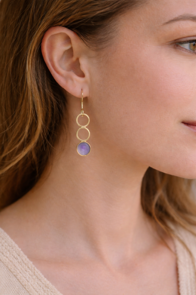 Χειροποίητα κρεμαστά σκουλαρίκια τριπλά κυκλάκια λιλά