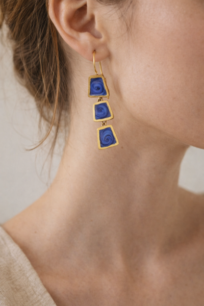 Χειροποίητα Κρεμαστά Σκουλαρίκια από ορείχαλκο μπλε